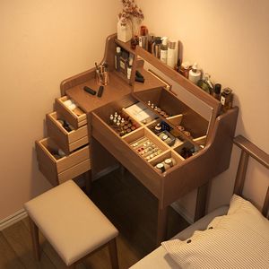 新尚馨阁全实木梳妆台书桌卧室两用翻盖梳妆书桌二合一小户型梳妆