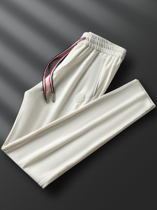 竖条纹垂感米白色休闲裤男轻奢级夏季薄款修身高端小脚直筒长裤