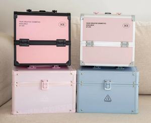 3CE化妆箱粉色蓝色黑色专业美妆箱粉酷双层手提收纳箱化妆包正品
