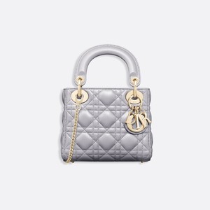 Dior/迪奥女包新品灰乳白色珍珠光泽羊皮革藤格纹时尚迷你手提包