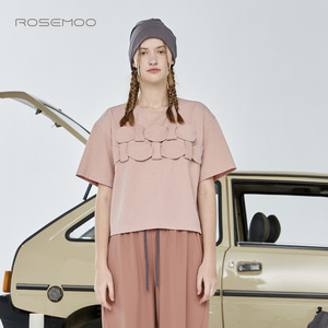ROSEMOO/容子木商场同款棉感胸前独特设计短袖圆领上衣RYH2TC451D