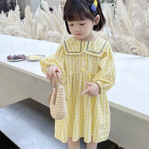 女童2022新款连衣裙韩版春装小中童格子裙小女孩洋气甜美公主裙子