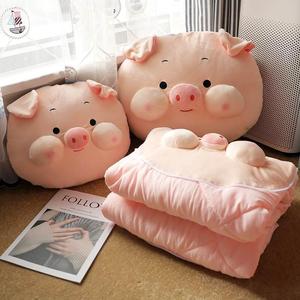 猪猪抱枕被子两用午休靠枕办公室午睡枕头空调毯子二合一车载加厚