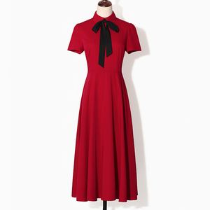 法式酒红色连衣裙复古赫本风小红裙女夏天显瘦长裙气质女神范礼服