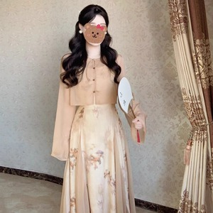 新中式女装套装小个子春季穿搭清冷感禅意超仙国风裙子吊带连衣裙