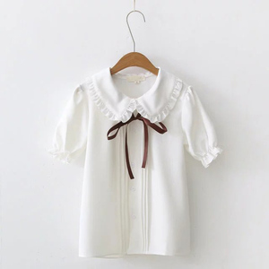 女童雪纺衬衫2024夏长袖薄款儿童白衬衣校园款娃娃领韩版洋气时髦