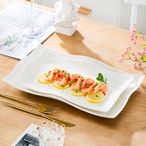 景德镇餐具纯白骨瓷鱼盘子家用创意日式蒸鱼盘子长方形大号海鲜盘
