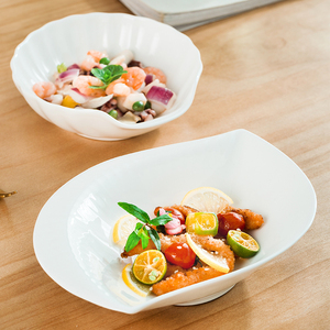 景德镇餐具纯白色骨瓷海鲜盘子中式创意不规则深盘家用菜盘刺身盘