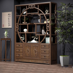 新中式博古架实木古董置物架家用茶室玄关摆件茶叶架展示柜多宝阁