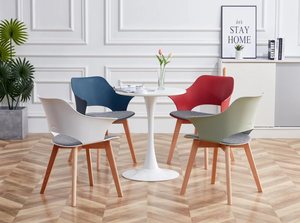 北欧塑料椅现代家用实木餐椅扶手创意靠背办公接待休闲洽谈书桌椅