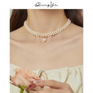 手工编织天然淡水珍珠项链女法式复古多层锁骨链高级感choker颈链
