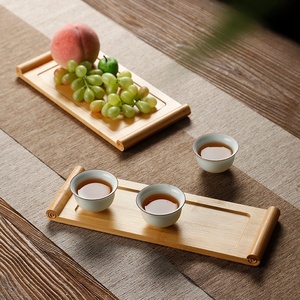 竹质书卷托盘长方形日式家用茶盘茶杯木托盘酒店商用餐具网红盘子