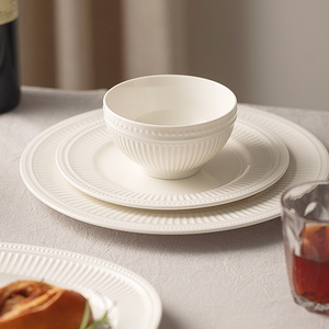 亿嘉碗家用2024新款陶瓷餐具轻奢高级感白瓷浮雕饭碗汤碗面碗盘子
