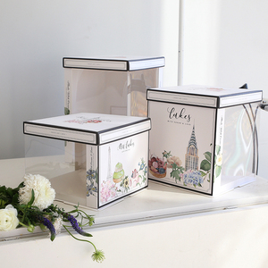 生日半透明蛋糕盒6/8/10寸蛋糕盒子加高包装盒家用网红烘焙方形盒