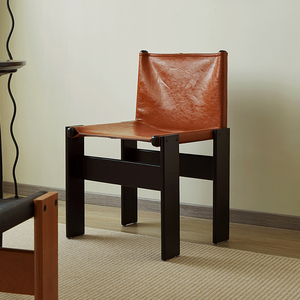 北欧复古实木餐椅家用休闲皮靠背椅客厅ins设计师现代简约小户型