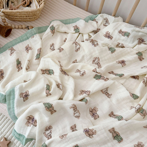 竹纤维纯棉纱布盖毯毛巾被子夏凉被婴儿童幼儿园午睡四层夏薄毯子