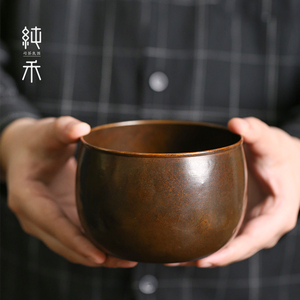 中式手工复古铜建水茶洗笔洗水洗水盂干泡台茶台茶渣桶茶道配件