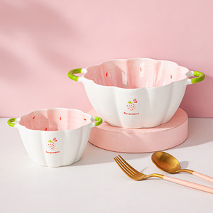 草莓双耳汤碗面碗家用2023新款大号陶瓷泡面碗螺蛳粉碗汤盆沙拉碗