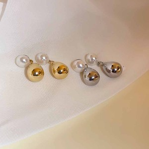小众设计感哑光水滴金属珍珠耳环女韩国个性简约百搭气质耳钉耳饰