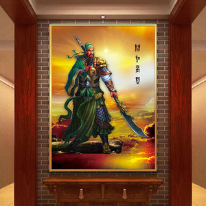 多款关公画像关羽关圣帝君伽蓝菩萨武财神挂画合集金色相框挂轴画