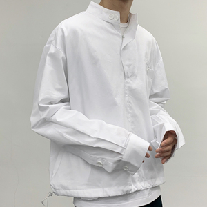 高级感衬衫男设计感小众精致韩风半高领白衬衣春季个性慵懒风上衣