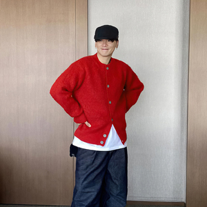 本命年男士红色毛衣圆领针织开衫外套春季韩国小众高级感情侣装潮