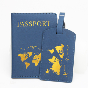 世界地图防磁护照夹行李牌套装跨境现货RFID旅行机票夹皮革识别卡