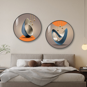 2023新款卧室挂画床头装饰画高级感创意圆形壁画抽象主卧房间壁画