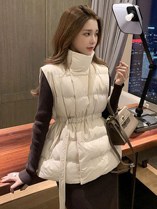 韩系收腰立领羽绒棉马甲女冬季2023新款外穿无袖马夹背心棉服外套