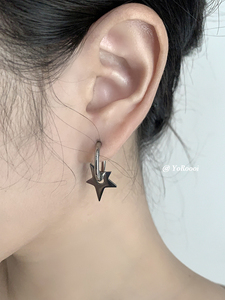 YoRoooi 小众设计钛钢不规则五角星吊坠耳环港风个性圆圈耳圈耳饰