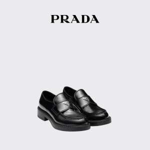 Prada/普拉达男士亮面皮革厚底乐福鞋鞋子