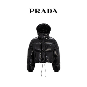 Prada/普拉达女士短裁束绳下摆尼龙羽绒服外套