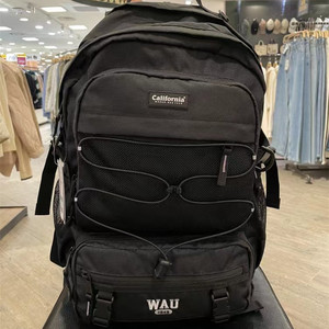 现货 韩国代购whoau 3.0黑色双肩后背包大容量男女学生书包旅行包