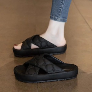 【真皮】厚底拖鞋女夏外穿2024新款黑色踩屎感软底防滑孕妇凉拖鞋