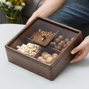 实木干果盒客厅糖果盒创意木质瓜子点心水果盘坚果零食分格收纳盒