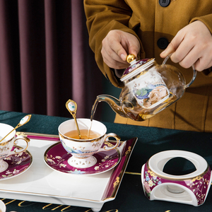 蜡烛煮茶玻璃花茶壶小轻奢茶具家用水果茶茉莉咖啡杯下午养生壶