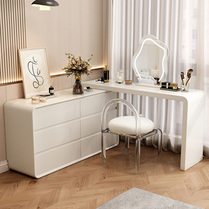 实木化妆桌梳妆台斗柜一体储物柜卧室现代简约化妆台床尾书桌奶油
