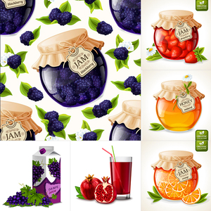 SG-26石榴草树莓果汁饮料蜂蜜果酱包装效果图海报Ai矢量设计素材
