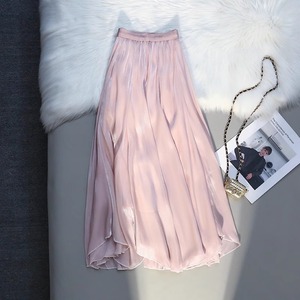 不规则粉色纱裙半身裙女夏季新款高腰垂感a字裙休闲中长款大摆裙