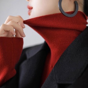 红色堆堆领打底衫女秋冬修身内搭高领毛衣显瘦针织衫配大衣的上衣