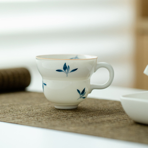 拓土纯手绘蝴蝶兰花葫芦茶杯带把家用创意陶瓷水杯咖啡杯子不烫手