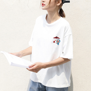 白色半袖T恤女宽松2024夏季新款韩版短袖体恤大码简约学生班服潮