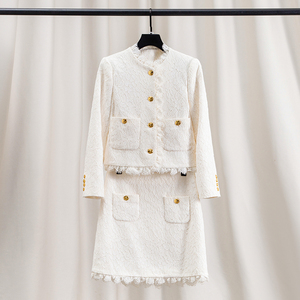 法式富家千金蕾丝套装裙女两件套气质韩版高级感秋冬长袖外套包裙