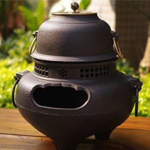煮茶器鬼面风炉铸铁炉炭火 铁壶煮茶炉室内日本火钵风釜功夫茶具