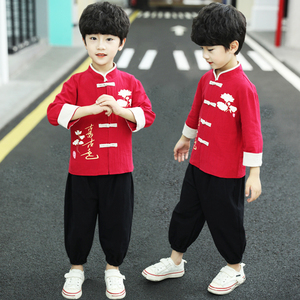 儿童唐装男童汉服男孩古装男宝中国风两件套长袖夏季春秋节日表演