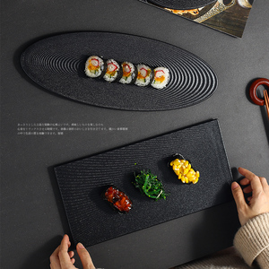 磨砂平板家用点心餐盘商用条纹平盘大号长方平盘日式摆盘寿司盘子