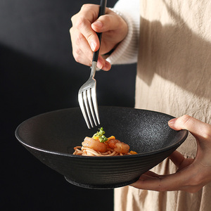 日式一人食拉面碗蓝釉汤碗家用米饭碗创意个性陶瓷碗面条泡面大碗