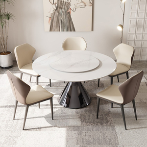 岩板餐桌圆形现代简约轻奢家用大小户型圆餐桌椅组合带转盘饭桌子