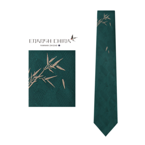 个性设计感墨绿色手打男士休闲商务白衬衫新中式国风竹叶刺绣领带
