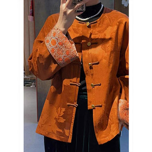 新中式国风橘红色盘扣外套女春季新款气质高级感独特别致唐装上衣